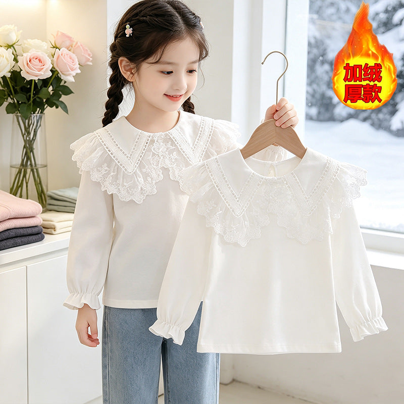Mädchen Bluse mit romantischem Rüschenkragen und edlen Stickereien EB