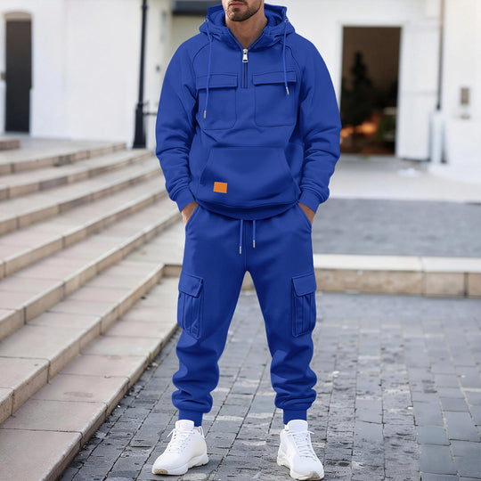 Herren nan technischer Oversize-Hoodie mit Halbzip, Kapuze, Kängurutasche und aufgesetzten Utility-Taschen EB