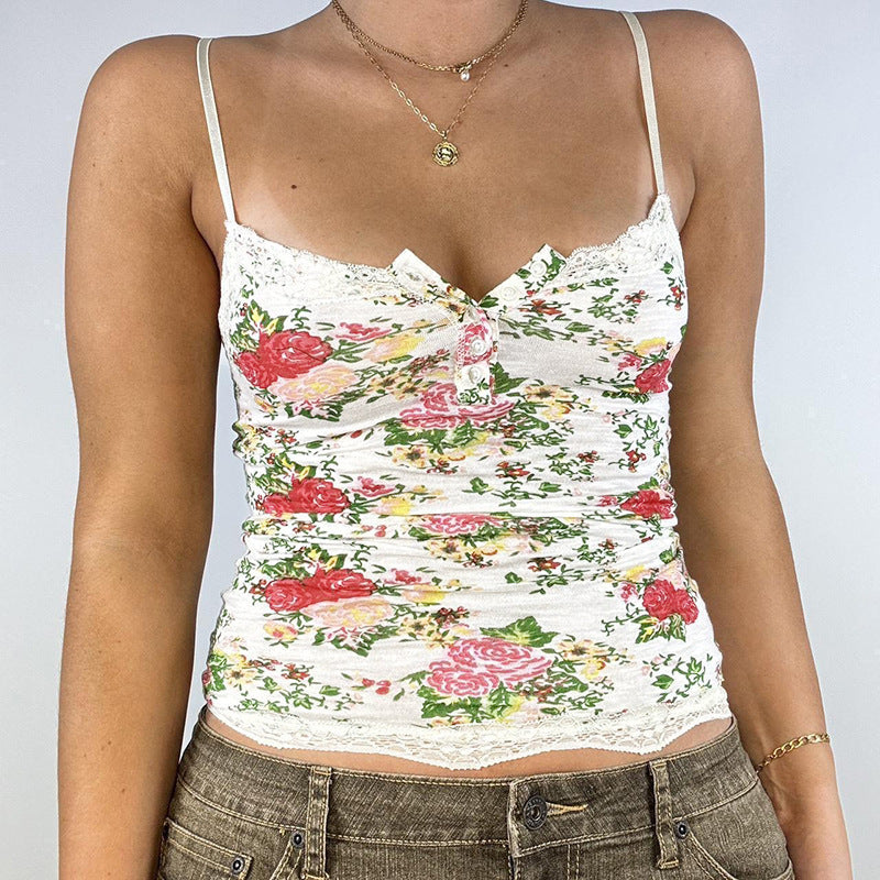 Damen Top mit Spitzenbesatz und floralen Mustern EB