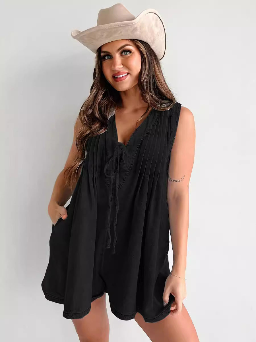 Damen lässiger Jumpsuit mit eleganten Falten und praktischen Taschen EB