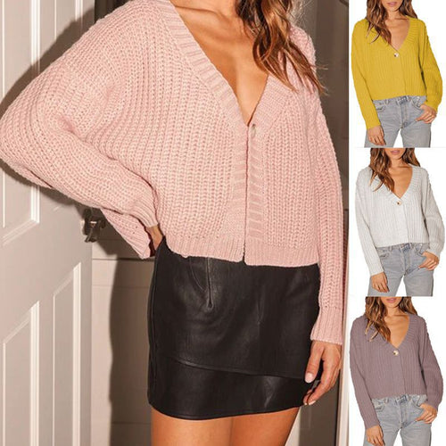 Damen lässige Strickjacke mit überschnittenen Schultern und knöpfen EB