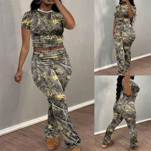 Damen Sportliches Set mit trendigem Camouflage-Muster und elastischem Bund EB