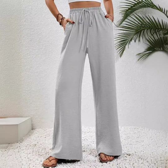 Damen Bequeme leichte Palazzo-Hose mit elastischem Bund und praktischen Taschen EB