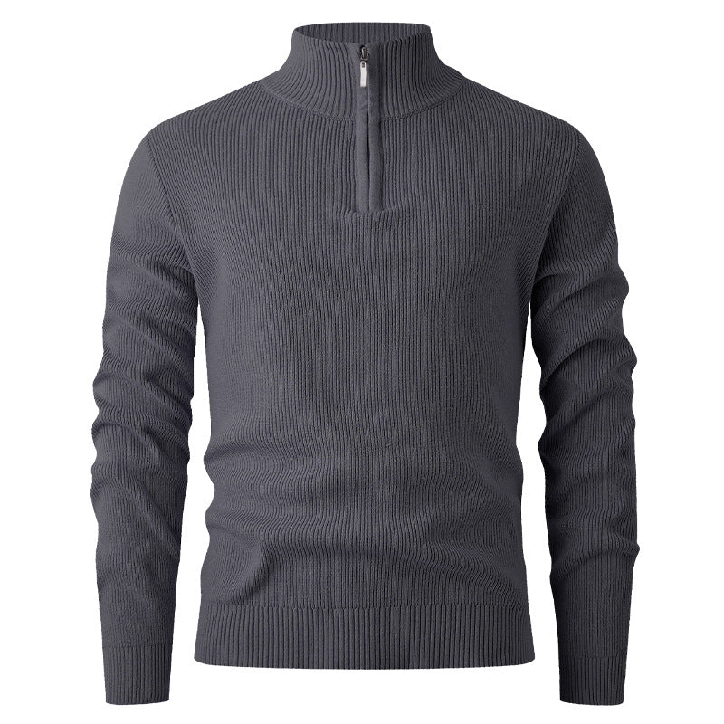Herren nan Slim-Fit Halbzip-Strickpullover aus Merino-Baumwollmix mit verstärktem Stehkragen EB