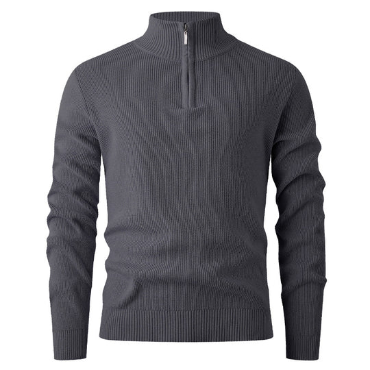 Herren nan Slim-Fit Halbzip-Strickpullover aus Merino-Baumwollmix mit verstärktem Stehkragen EB