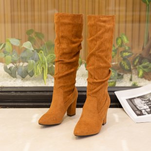 Damen Stiefel mit elegantem Falten-Design und hohem Blockabsatz EB