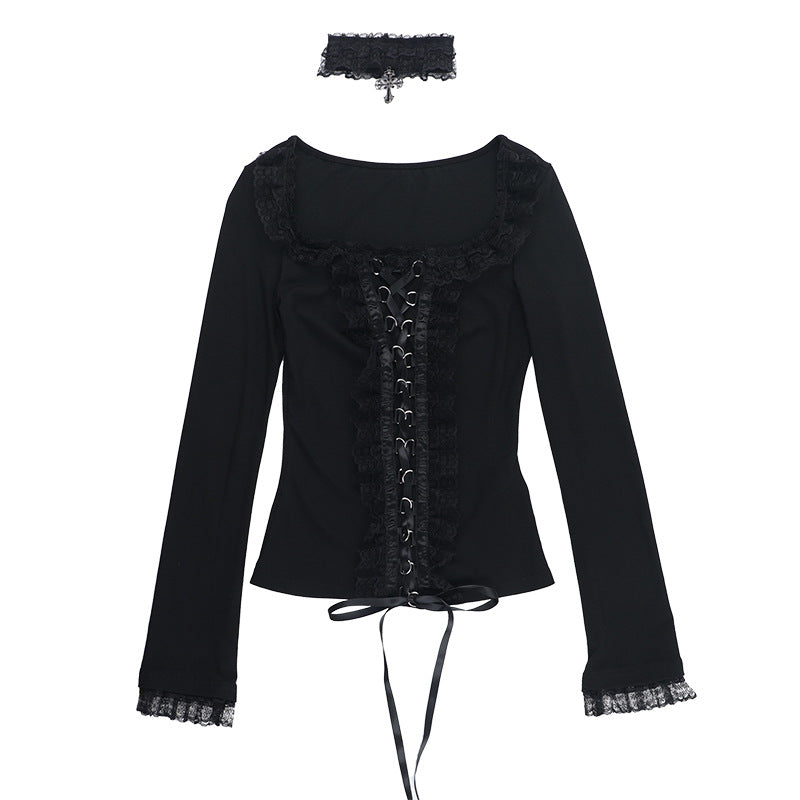Damen figurbetonte Bluse mit Rüschendetails und Schnürung EB
