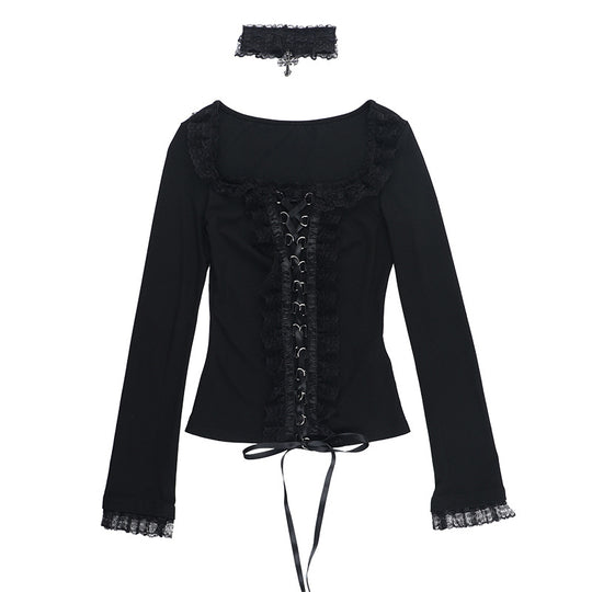 Damen figurbetonte Bluse mit Rüschendetails und Schnürung EB