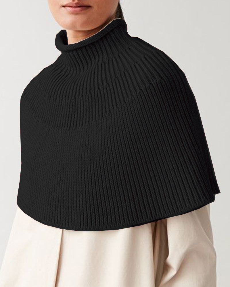 Damen Strick-Cape mit hohem Kragen und feiner Rippstruktur EB