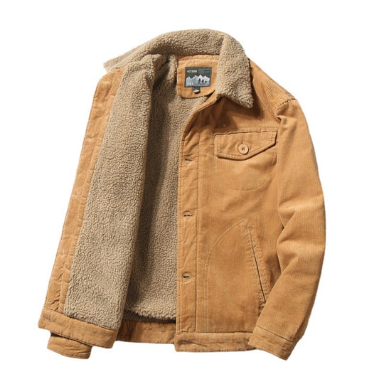 Herren Cordjacke mit durchgehendem Sherpa‑Innenfutter und Hemdkragen EB
