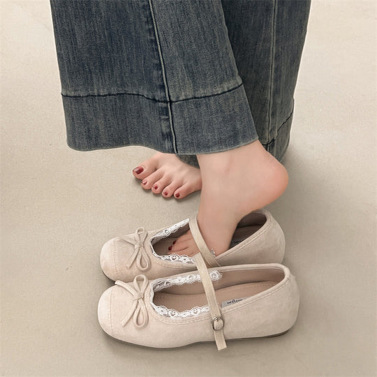Damen elegante Ballerinas mit feiner Spitzenverzierung und praktischem Schnallenverschluss EB