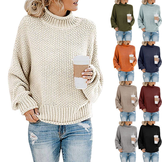 Damen Baumwoll-Strickpullover mit hohem Kragen EB
