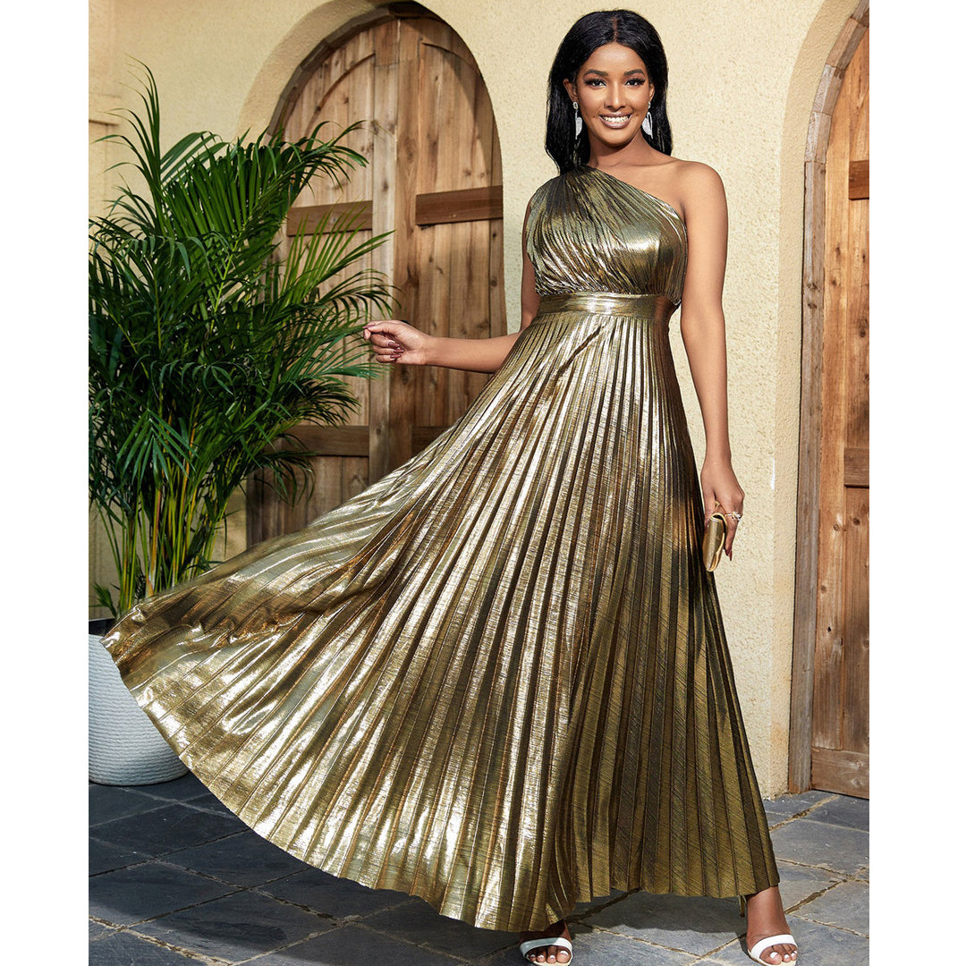Damen plissiertes Abendkleid mit schimmerndem Oberteil EB