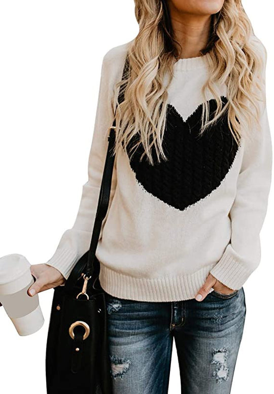 Damen eleganter Strickpullover mit herzförmigem Design und komfortablem Schnitt EB