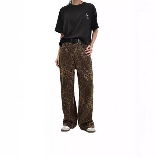 Damen Weit geschnittene Leoprint-Hose mit flexiblem Bund und modischem Design EB