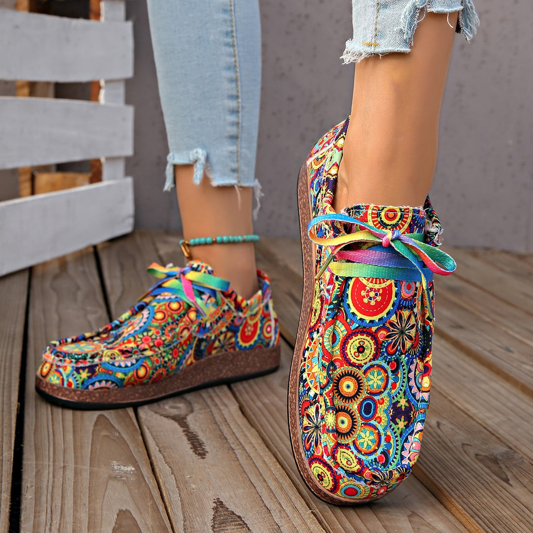 Damen Freizeitschuhe mit buntem Muster und bequemer Gummi-Sohle EB