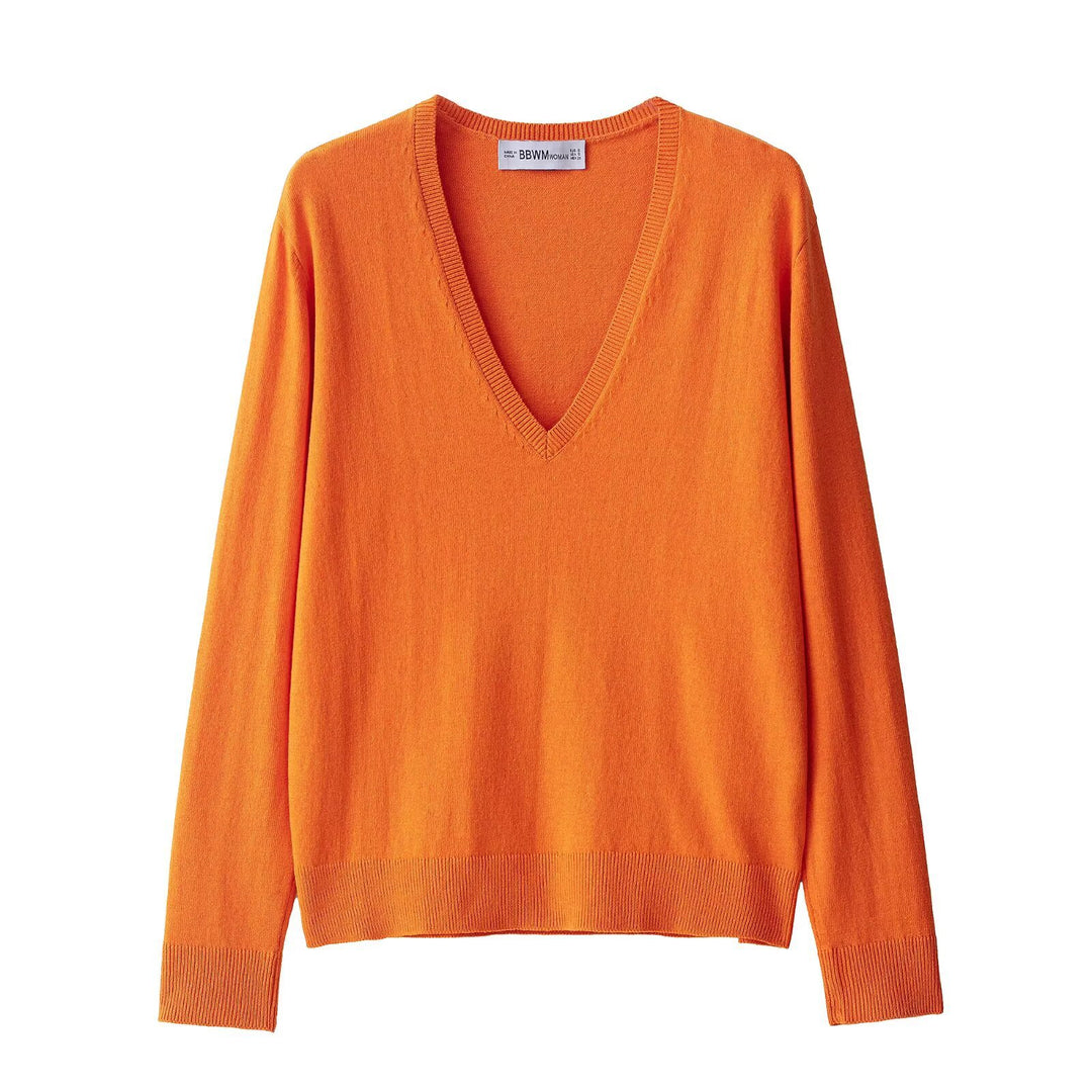 Damen eleganter V-Ausschnitt Strickpullover EB