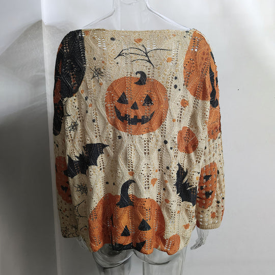 Damen Häkeloberteil mit Halloween-Motiv und weitem Schnitt R&B