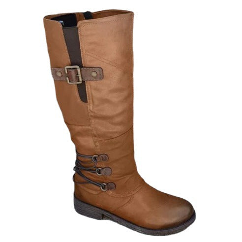 Damen Overknee Stiefel mit modischem Riemendesign und komfortablem Blockabsatz EB