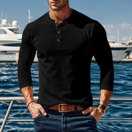Herren Langarmshirt mit modischer Stehkragen und Knopfleiste EB