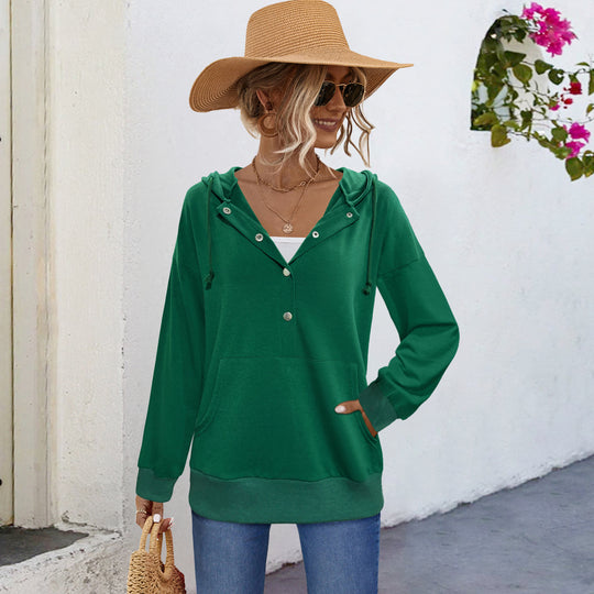 Damen Kapuzensweater mit Knopfleiste und tiefem Ausschnitt EB