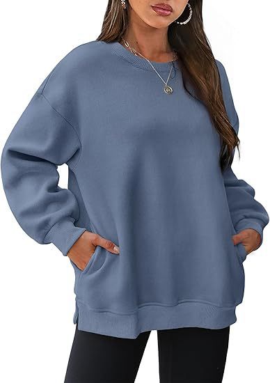 Damen nan lässiger Oversize-Sweatpullover mit seitlichen Eingrifftaschen, geripptem Saum und überschnittener Schulter EB