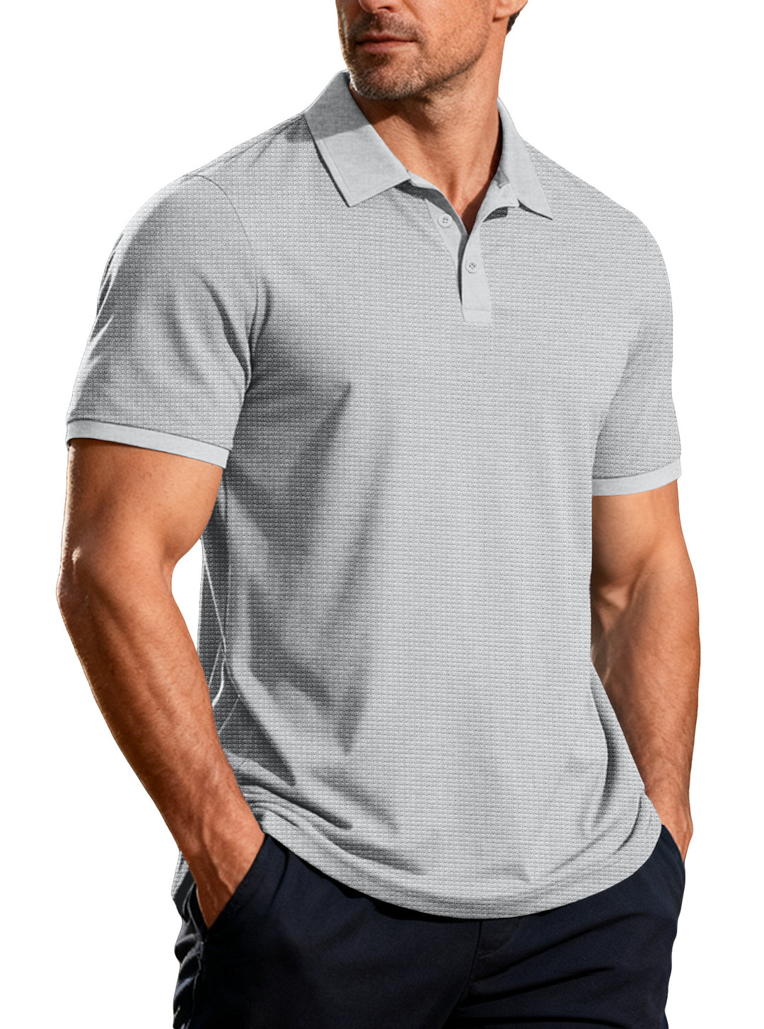 Herren nan strukturiertes Piqué-Kurzarm-Poloshirt mit Hemdkragen EB