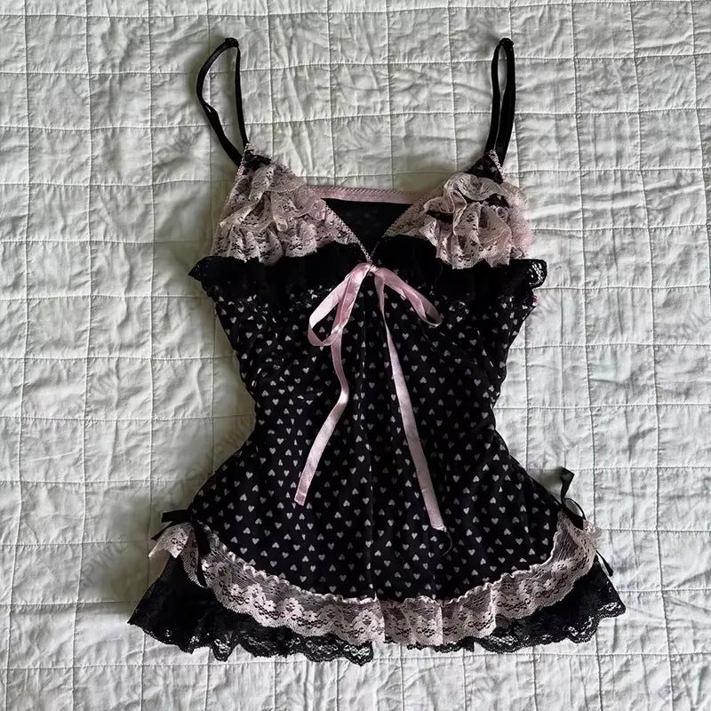 Damen verführerisches Schlafkleid mit Spitzenbesatz und Rüschendetails EB
