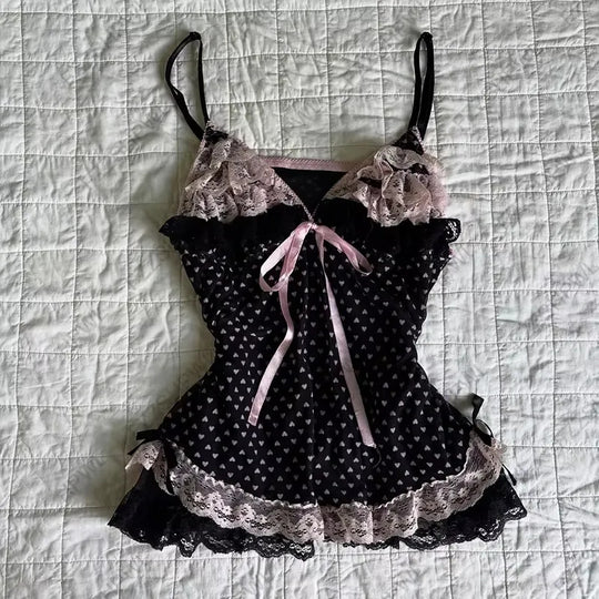 Damen verführerisches Schlafkleid mit Spitzenbesatz und Rüschendetails EB