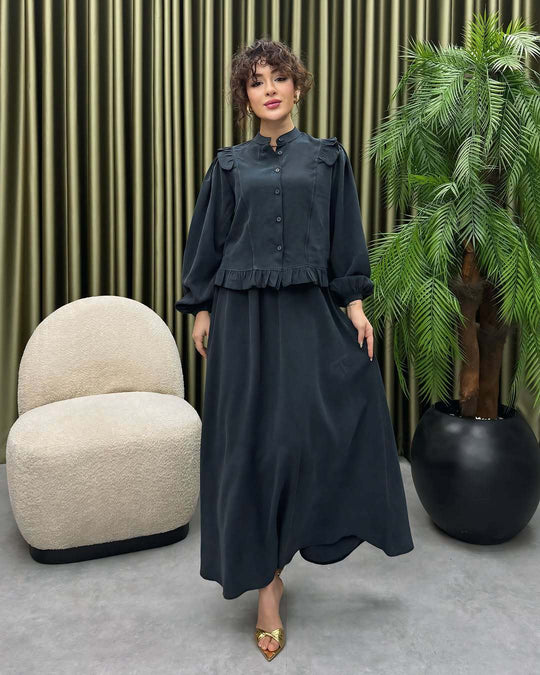 Damen Elegantes langes Kleid mit Rüschendetail EB