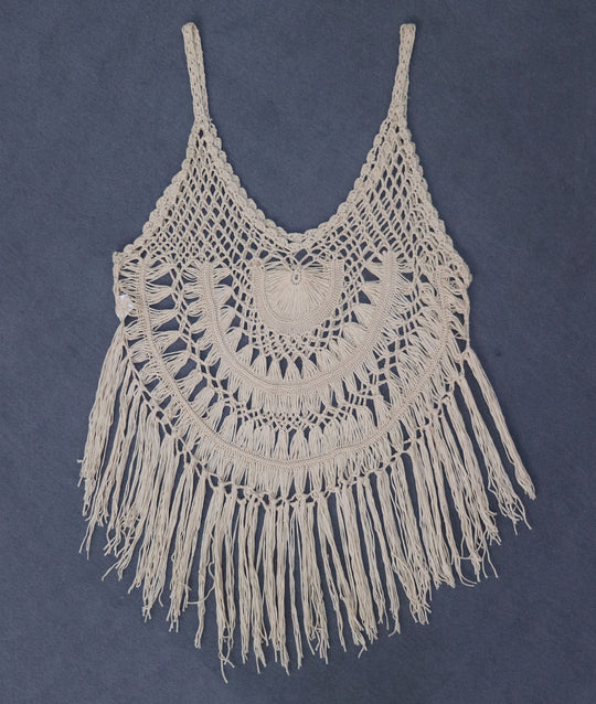 Damen gehäkelter Strandponcho mit Fransen EB