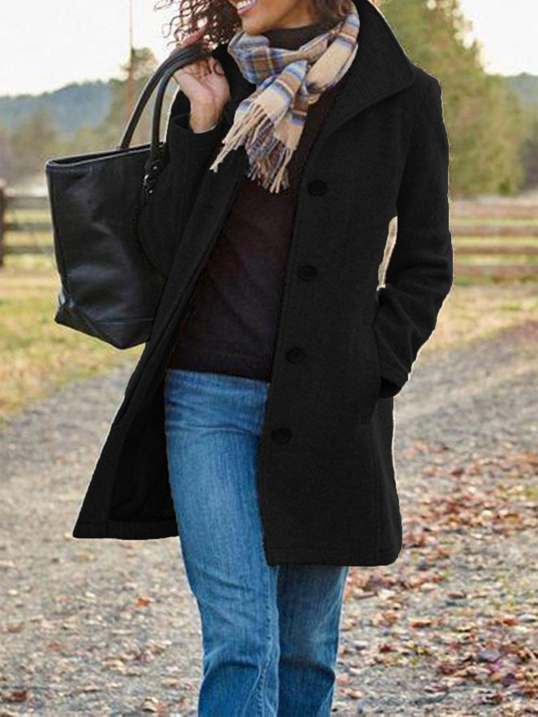 Damen eleganter Wollmantel mit klassischem Revers EB