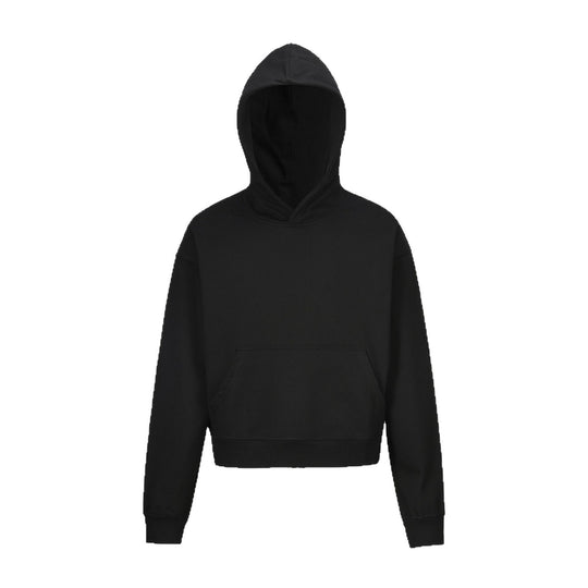Damen nan kurzgeschnittener Boxy-Kapuzenpullover mit Kängurutasche und geripptem Komfortbund EB
