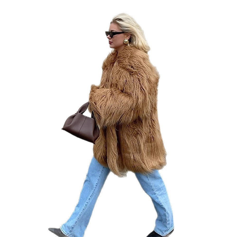 Damen Oversized Kunstfelljacke EB