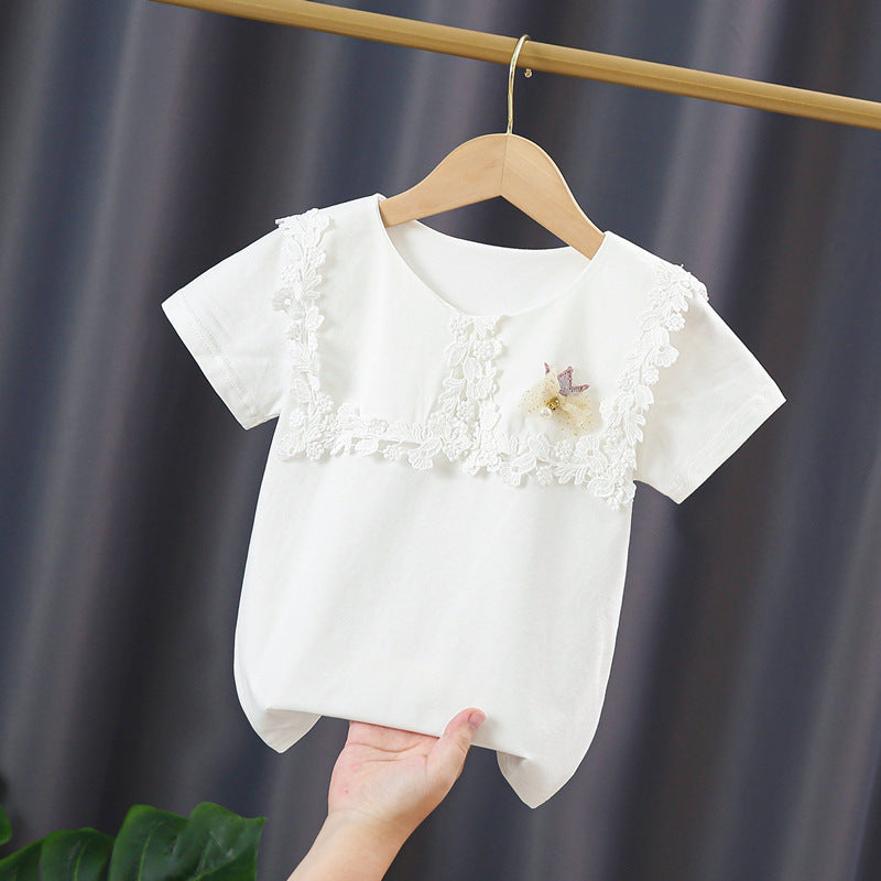 Mädchen T-Shirt mit eleganter Spitzenverzierung EB