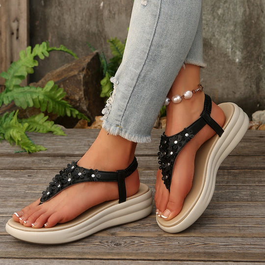 Damen Sandalen mit floralem Dekor und komfortablem Wedge-Design EB