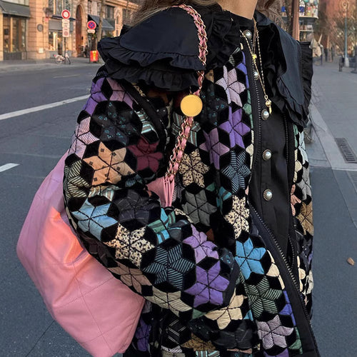 Damen gesteppte Freizeitjacke mit kreativen Hexagon-Design EB