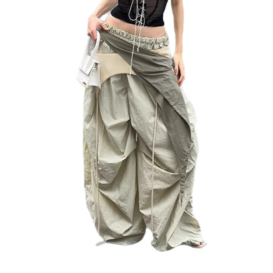 Damen modische High-Waist-Hose mit asymmetrischem Design und seitlichem Bindegurt EB