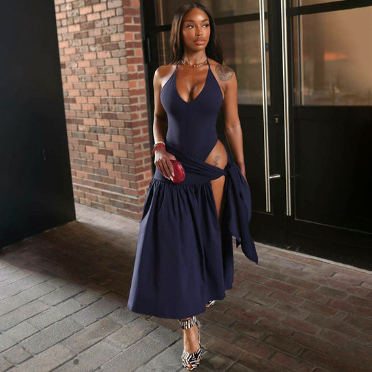 Damen Maxi-Kleid mit elegantem Wickeldesign und seitlichem Schlitz EB