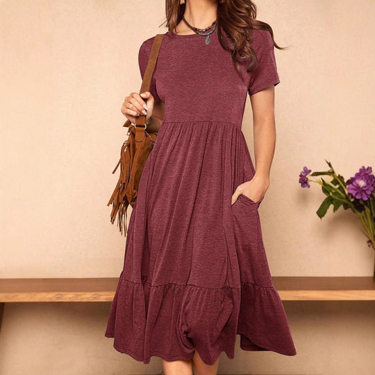 Damen lässiges T-Shirt-Kleid mit lockerer Passform und Rüschensaum EB