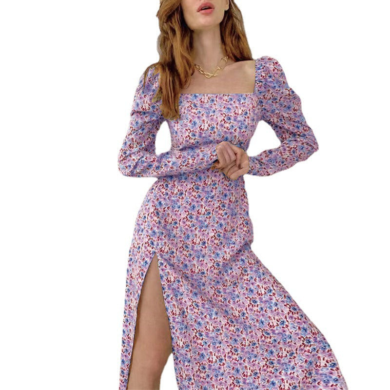 Damen Maxikleid mit voluminösen Ärmeln und seitlichem Schlitz EB