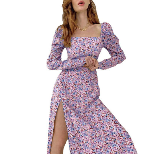 Damen Maxikleid mit voluminösen Ärmeln und seitlichem Schlitz EB