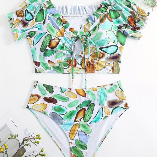Damen Bikiniset mit raffiniertem Oberteil und hohem Beinausschnitt EB
