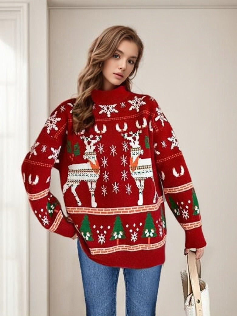 Damen Weihnachtspullover mit festlichen Motiven und lässigem Schnitt EB