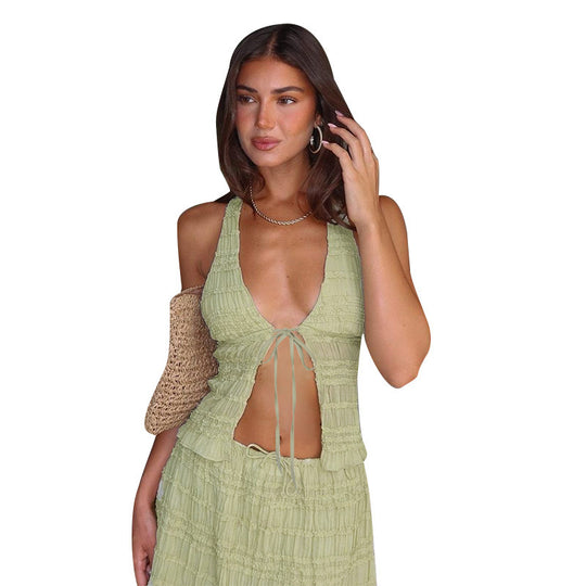 Damen Haltertop mit verspieltem Rüschendesign EB