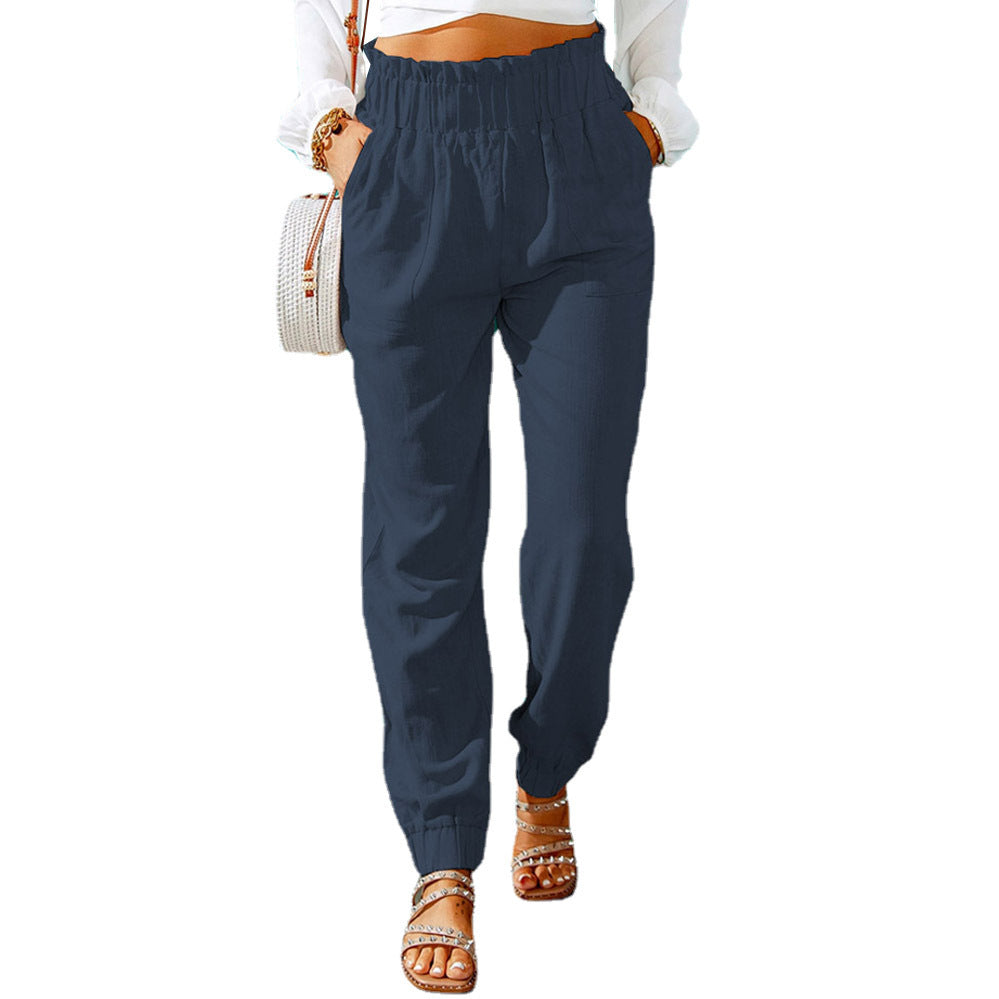 Damen Luftige Baumwollhose mit elastischem Bund und praktischen Taschen EB