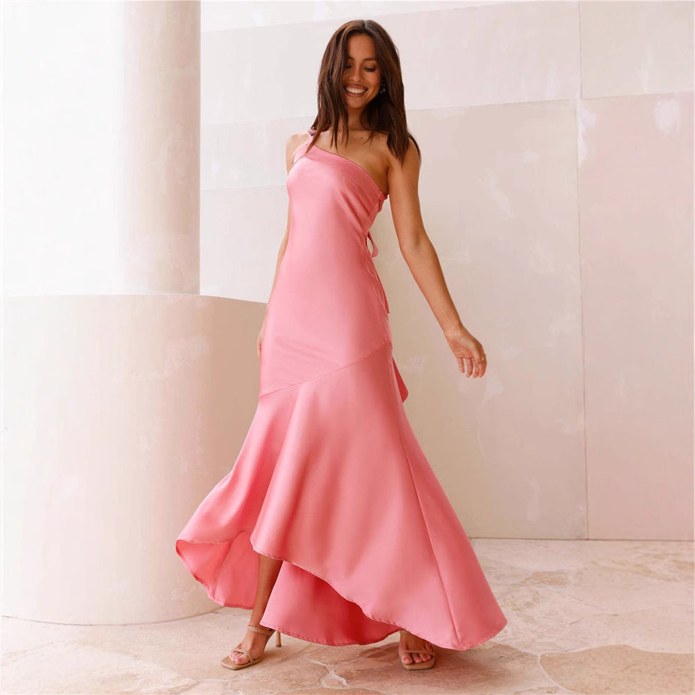 Damen Maxikleid mit asymmetrischem Saum und feinen Trägerdetails EB