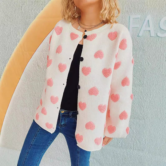 Damen Strickjacke mit Herzen-Muster und lässigem Schnitt EB