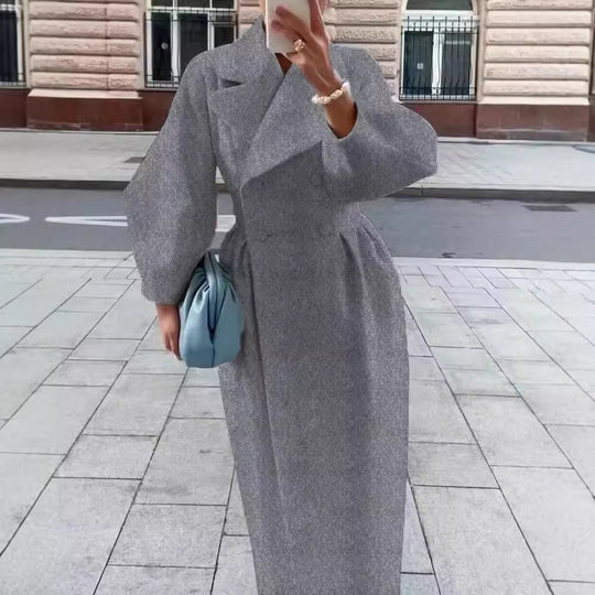 Damen nan taillierter Doppelreihiger Trenchcoat mit weitem Ärmel und hohem Beinschlitz EB