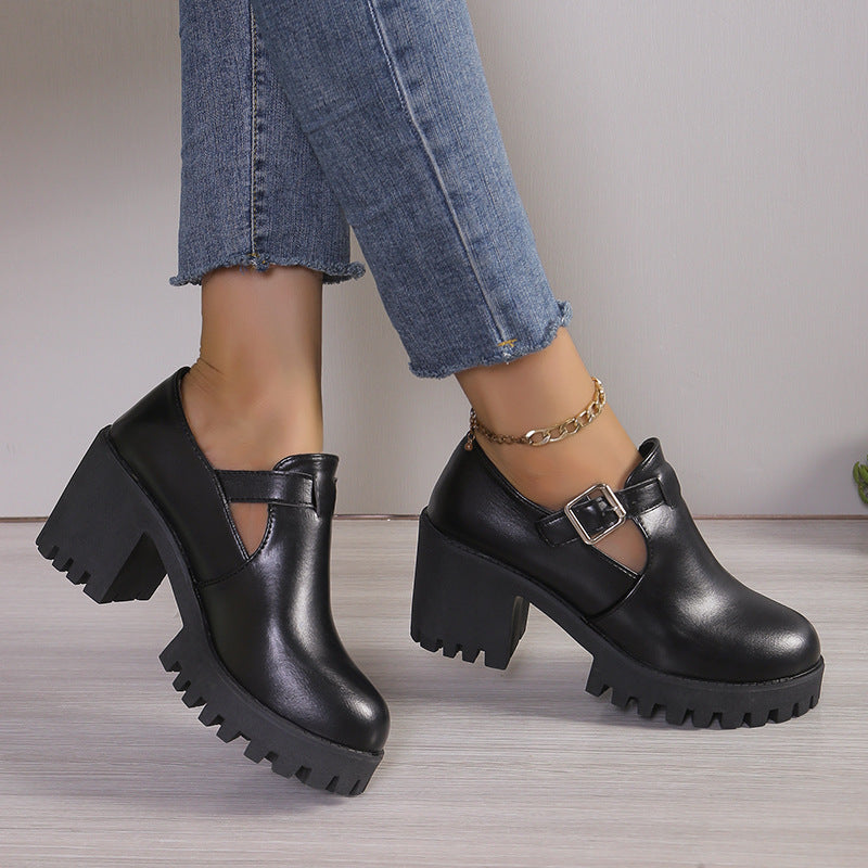 Damen Chunky Heels mit trendiger Schnalle und rutschfester Sohle EB